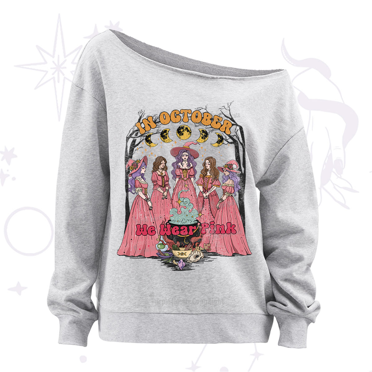 Purplehecate In October We Wear Pink Halloween Off The Shoulder Sweatshirt