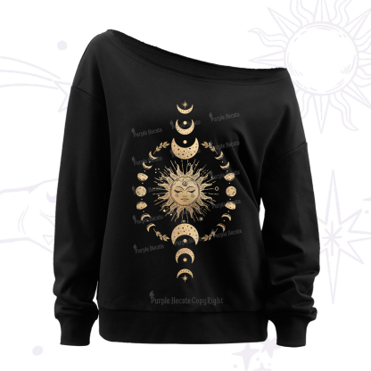 Purplehecate Celestial Sun & Moon Phases Off The Shoulder Sweatshirt