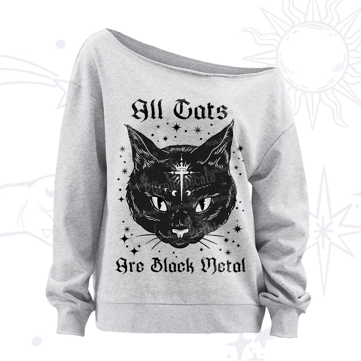 Purplehecate All Cats Are Black Metal Off The Shoulder Sweatshirt