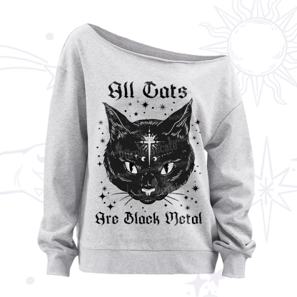 Purplehecate All Cats Are Black Metal Off The Shoulder Sweatshirt