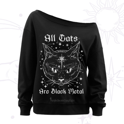 Purplehecate All Cats Are Black Metal Off The Shoulder Sweatshirt