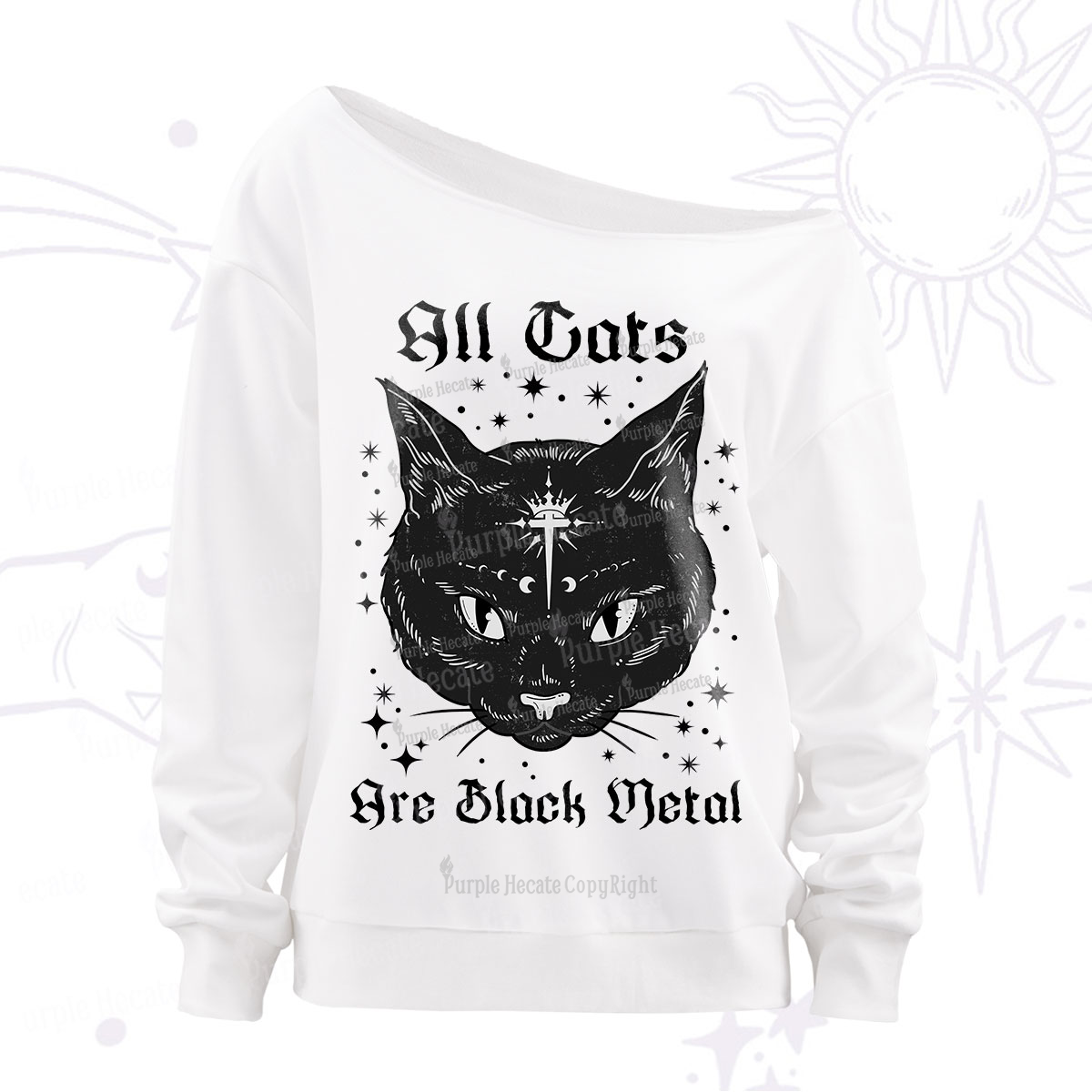 Purplehecate All Cats Are Black Metal Off The Shoulder Sweatshirt
