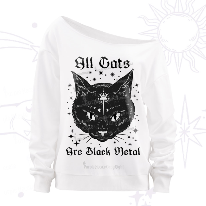 Purplehecate All Cats Are Black Metal Off The Shoulder Sweatshirt