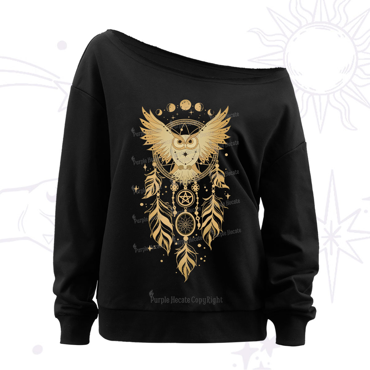 Purplehecate Mystical Owl Dreamcatcher Off The Shoulder Sweatshirt
