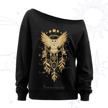 Purplehecate Mystical Owl Dreamcatcher Off The Shoulder Sweatshirt