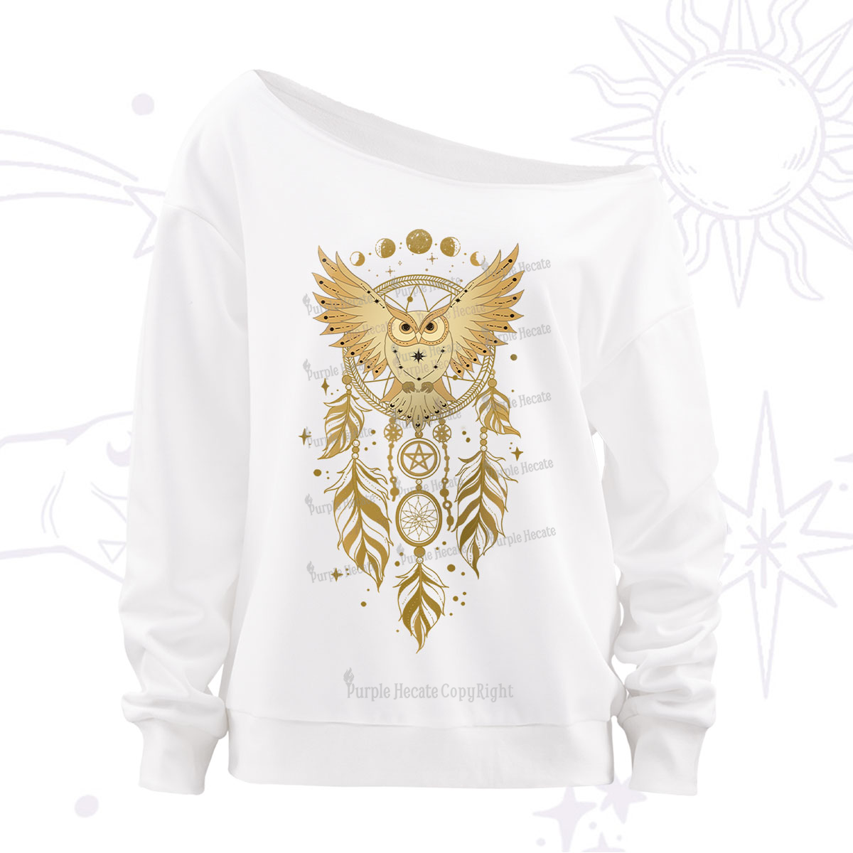 Purplehecate Mystical Owl Dreamcatcher Off The Shoulder Sweatshirt