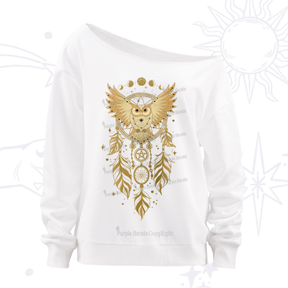 Purplehecate Mystical Owl Dreamcatcher Off The Shoulder Sweatshirt