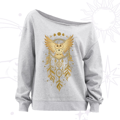 Purplehecate Mystical Owl Dreamcatcher Off The Shoulder Sweatshirt