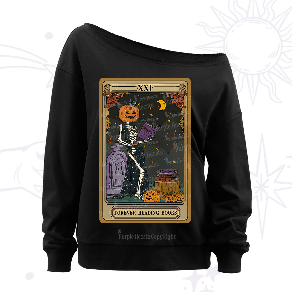 Purplehecate The Forever Reading Books Tarot Halloween Off The Shoulder Sweatshirt