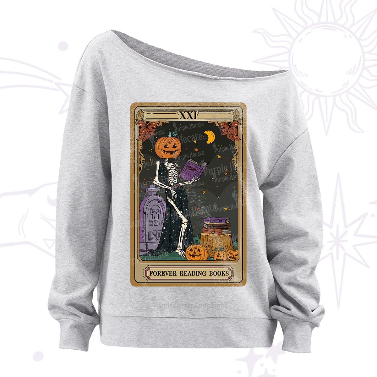 Purplehecate The Forever Reading Books Tarot Halloween Off The Shoulder Sweatshirt