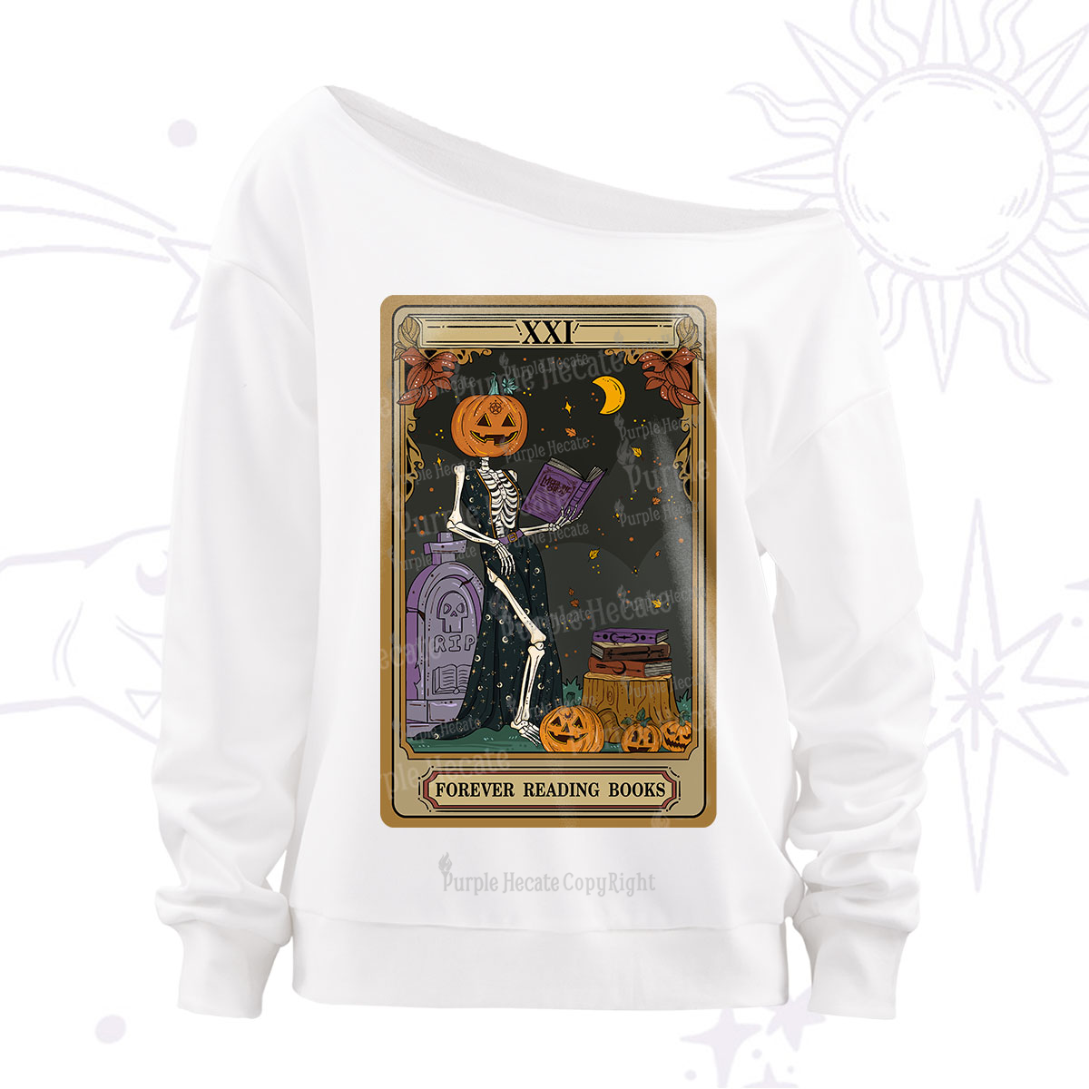 Purplehecate The Forever Reading Books Tarot Halloween Off The Shoulder Sweatshirt