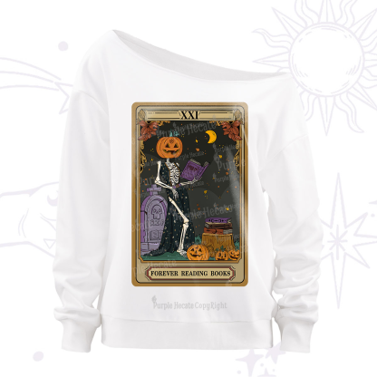 Purplehecate The Forever Reading Books Tarot Halloween Off The Shoulder Sweatshirt