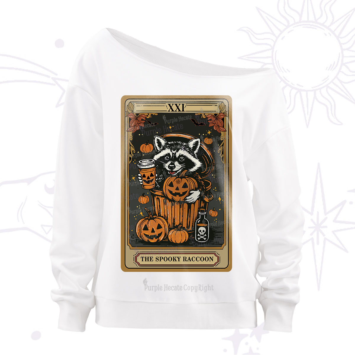 Purplehecate The Spooky Raccoon Tarot Halloween Off The Shoulder Sweatshirt