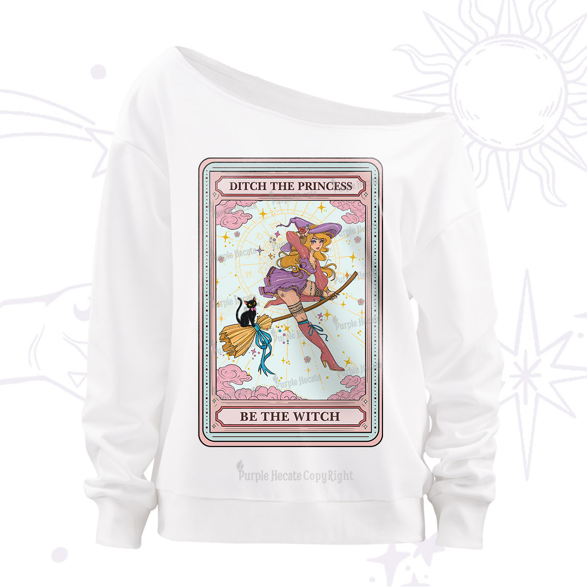 Purplehecate The Ditch The Princess Be The Witch Oracle Card Off The Shoulder Sweatshirt
