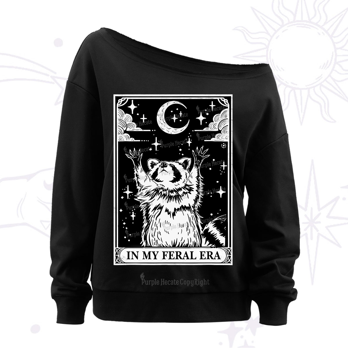 Purplehecate The In My Feral Era Oracle Card Off The Shoulder Sweatshirt