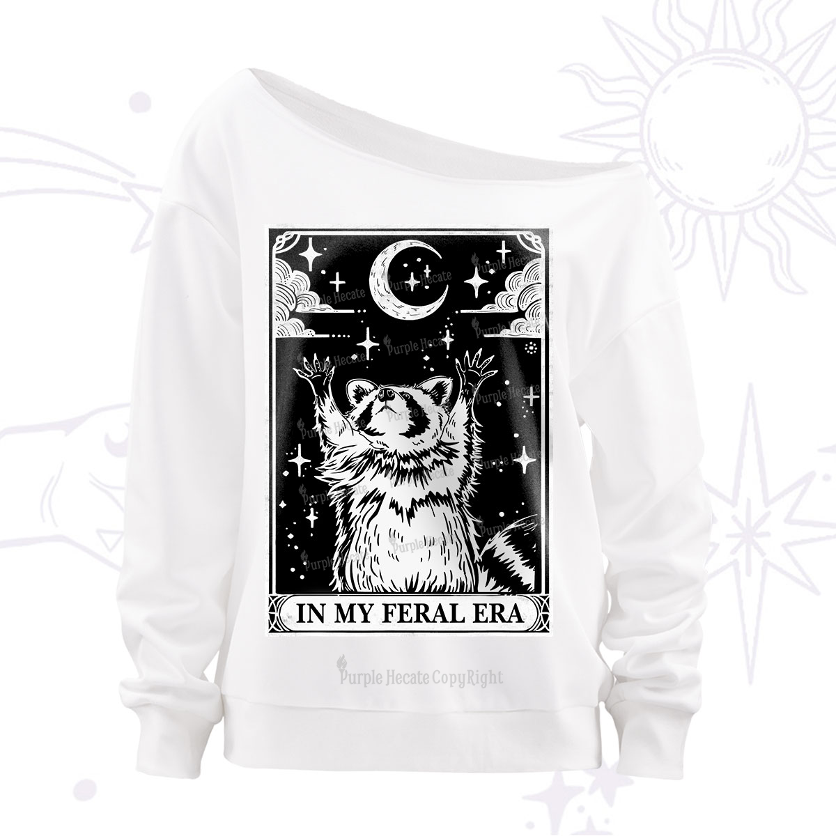 Purplehecate The In My Feral Era Oracle Card Off The Shoulder Sweatshirt