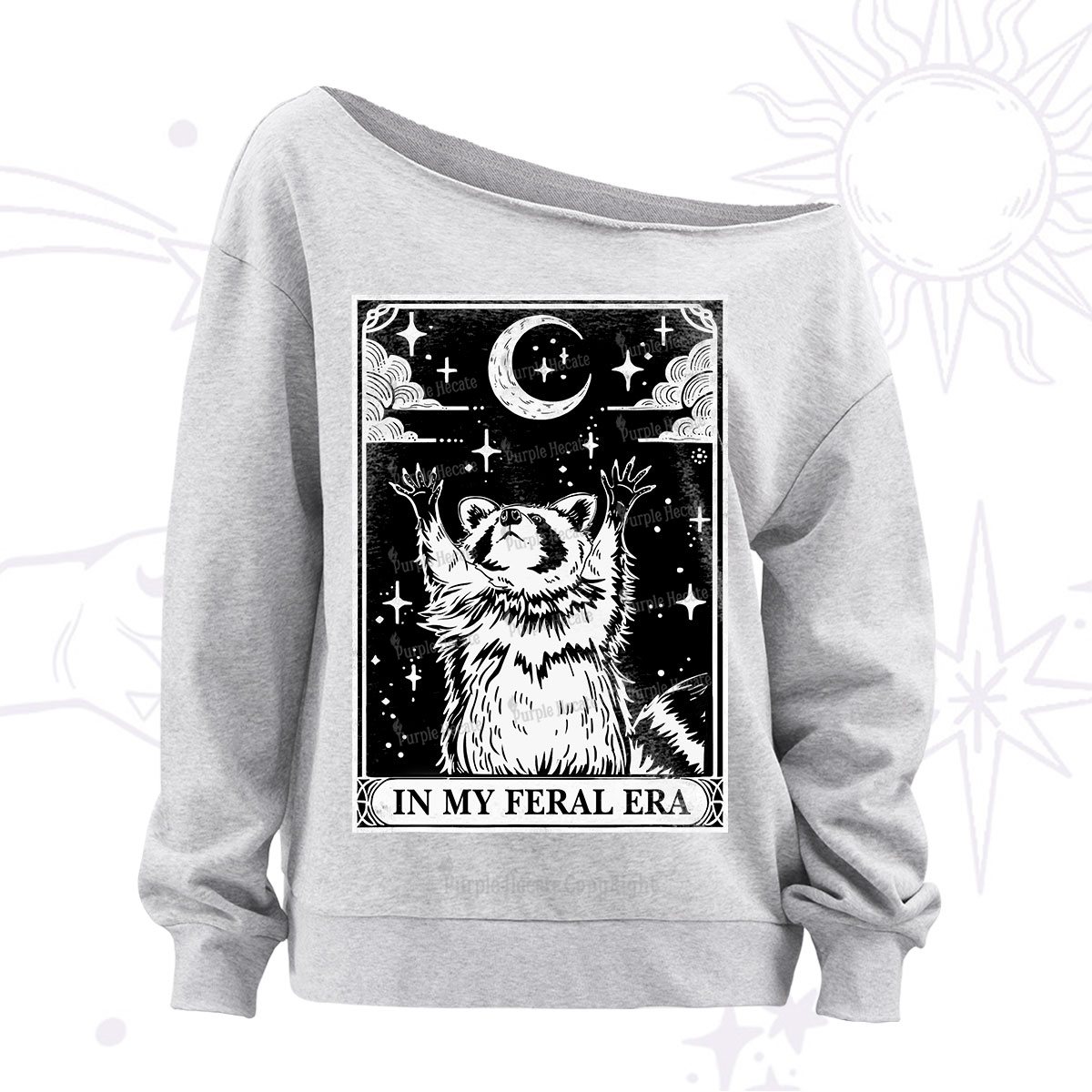 Purplehecate The In My Feral Era Oracle Card Off The Shoulder Sweatshirt