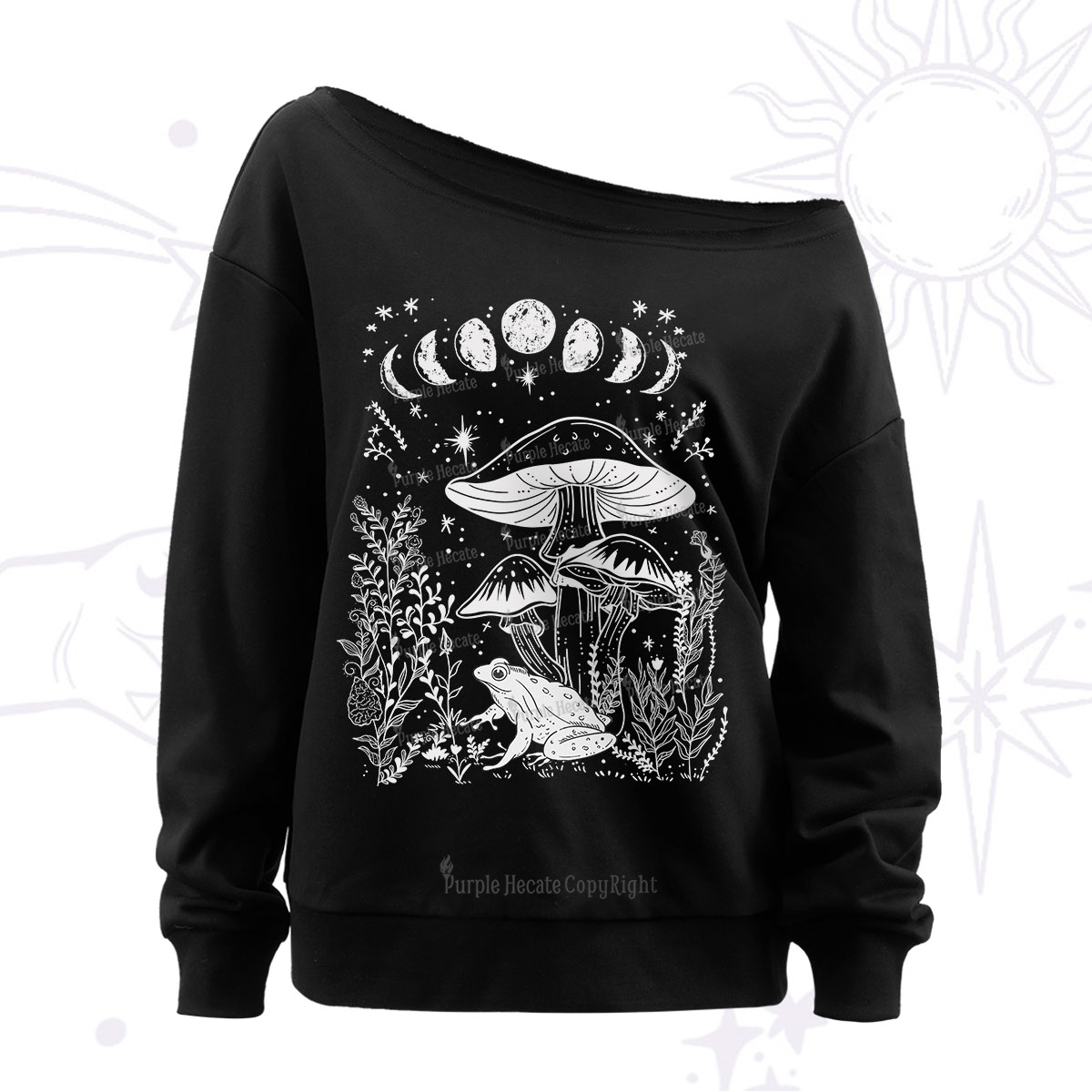 Purplehecate Celestial Frog Mushrooms Off The Shoulder Sweatshirt