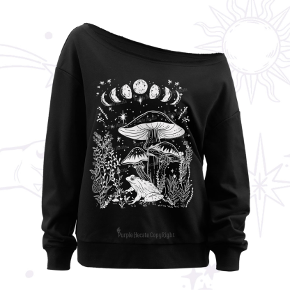 Purplehecate Celestial Frog Mushrooms Off The Shoulder Sweatshirt