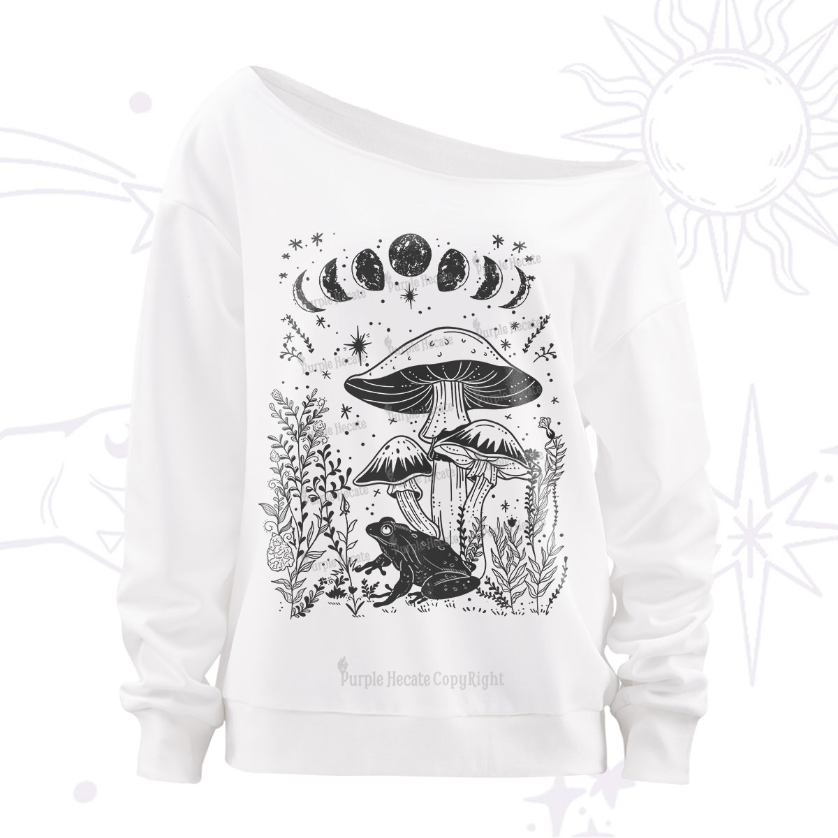 Purplehecate Celestial Frog Mushrooms Off The Shoulder Sweatshirt