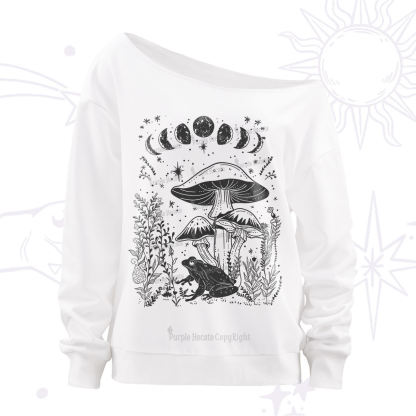 Purplehecate Celestial Frog Mushrooms Off The Shoulder Sweatshirt