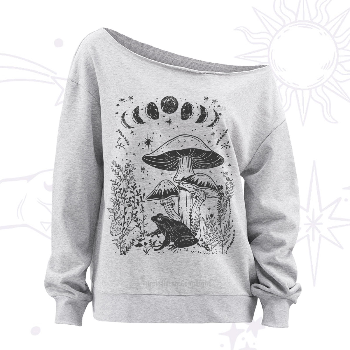Purplehecate Celestial Frog Mushrooms Off The Shoulder Sweatshirt