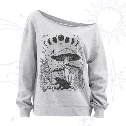 Purplehecate Celestial Frog Mushrooms Off The Shoulder Sweatshirt