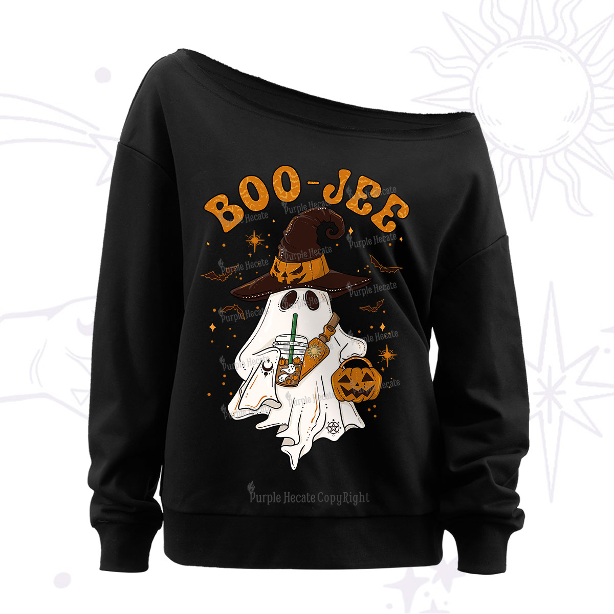 Purplehecate Boo Jee Halloween Off The Shoulder Sweatshirt