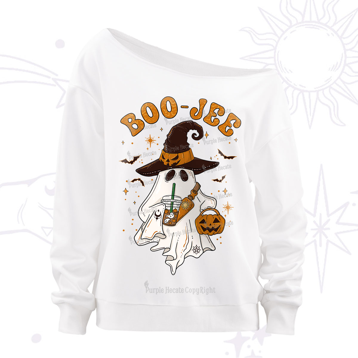 Purplehecate Boo Jee Halloween Off The Shoulder Sweatshirt