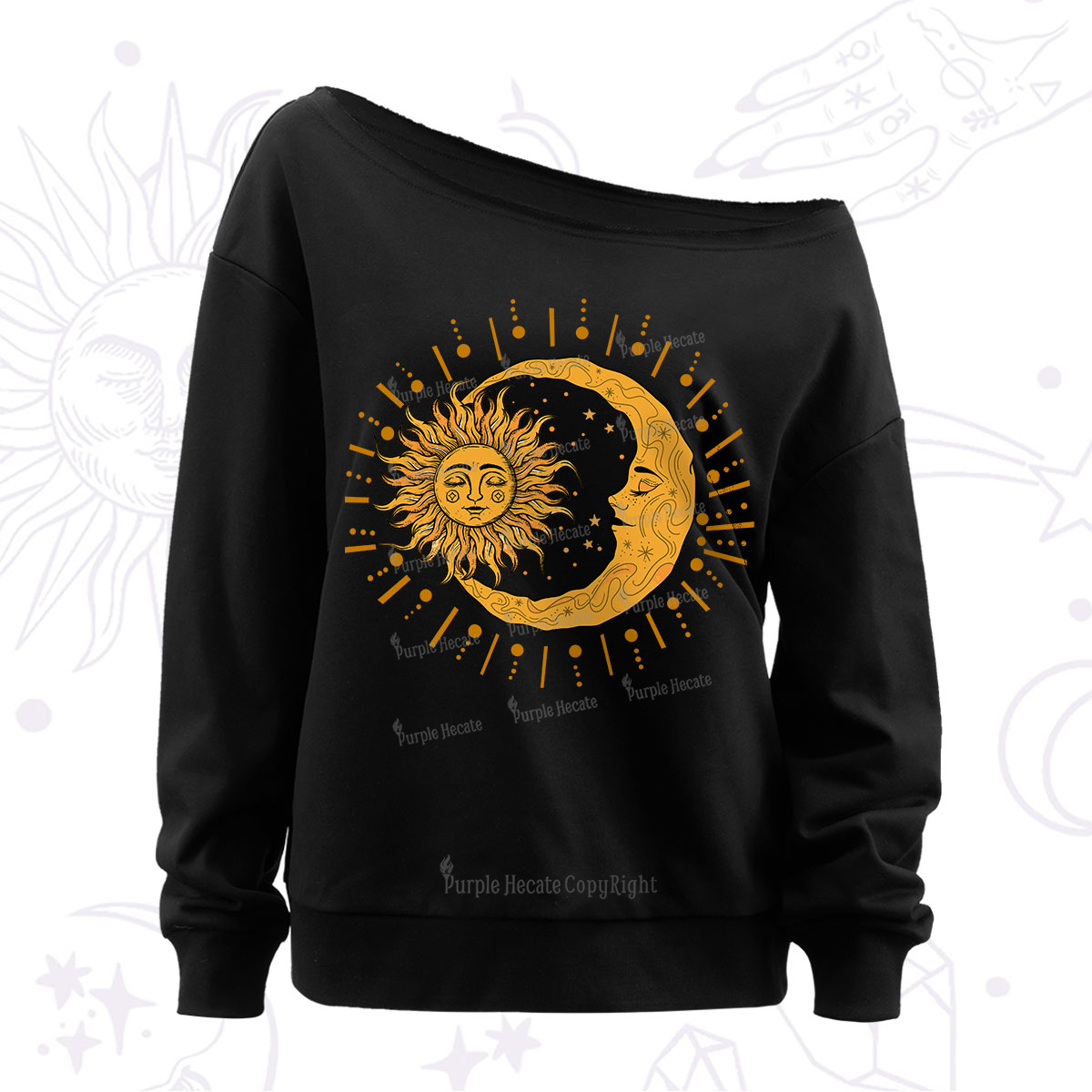 Purplehecate Solar & Lunar Spirit Off The Shoulder Sweatshirt