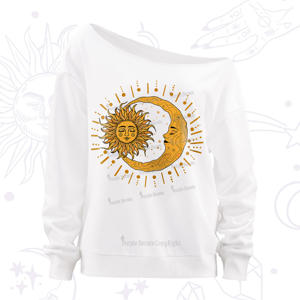 Purplehecate Solar & Lunar Spirit Off The Shoulder Sweatshirt