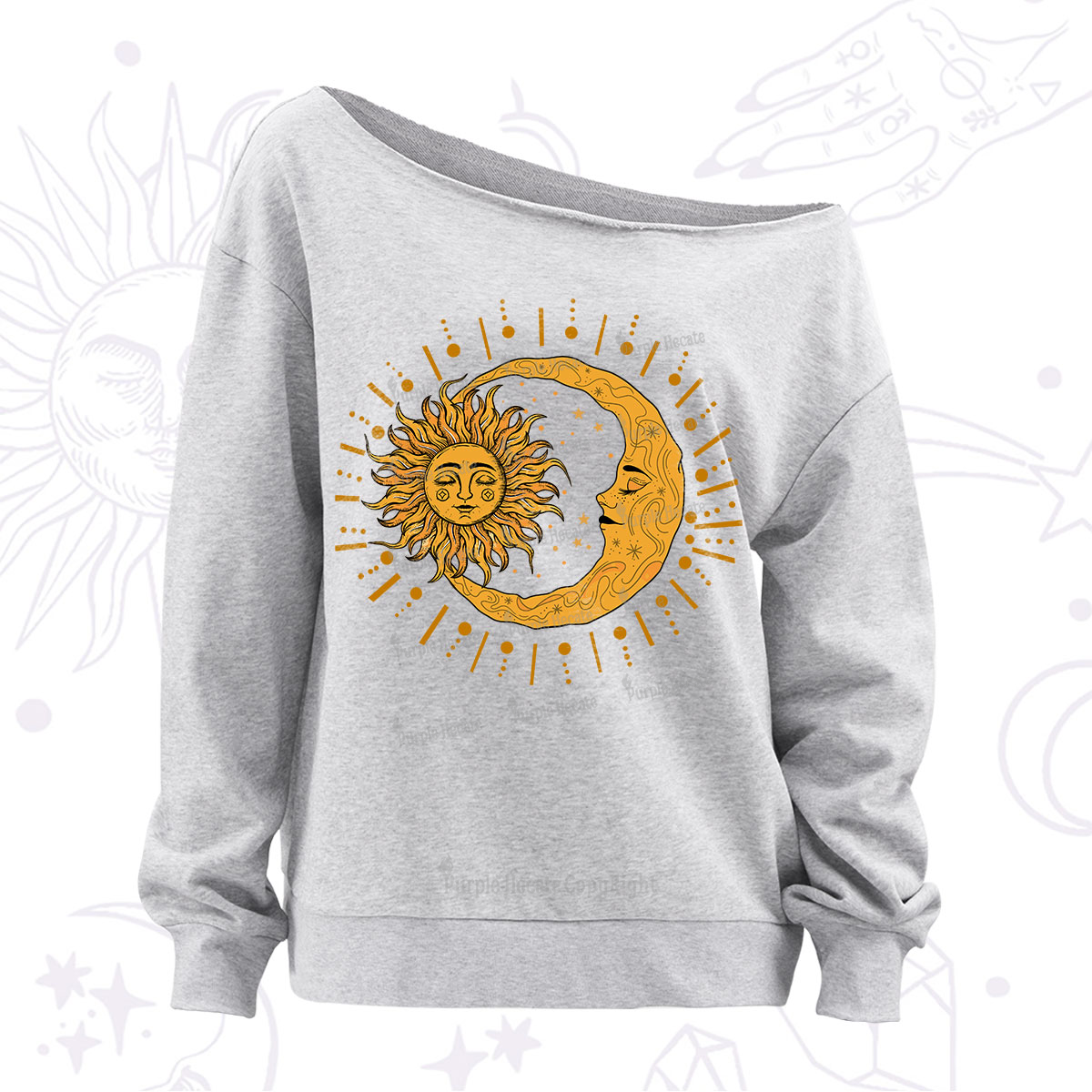 Purplehecate Solar & Lunar Spirit Off The Shoulder Sweatshirt