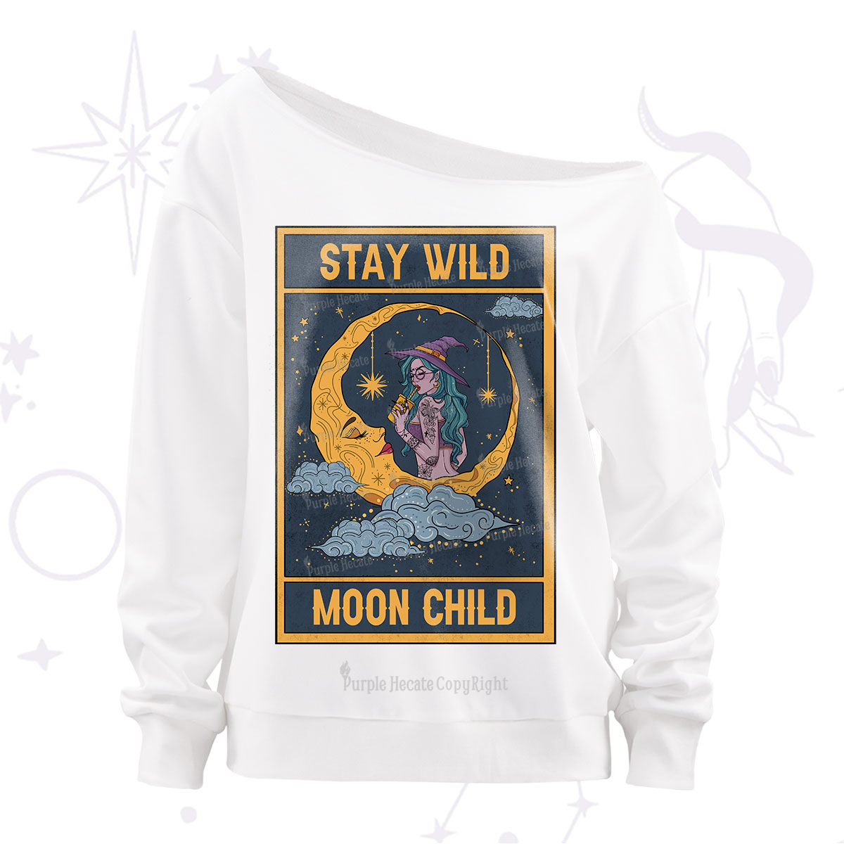 Purplehecate The Stay Wild Moon Child Oracle Card Off The Shoulder Sweatshirt