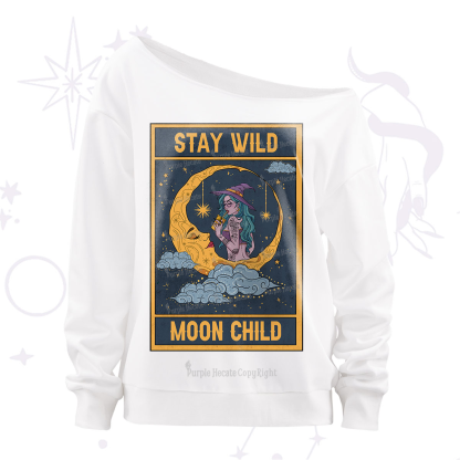 Purplehecate The Stay Wild Moon Child Oracle Card Off The Shoulder Sweatshirt
