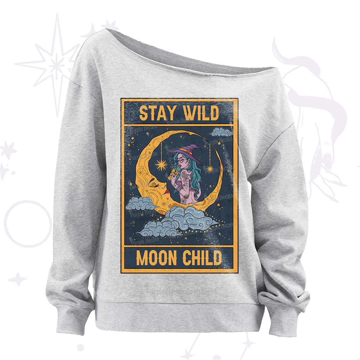Purplehecate The Stay Wild Moon Child Oracle Card Off The Shoulder Sweatshirt