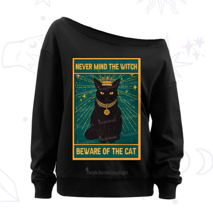 Purplehecate The Never Mind The Witch Beware Of The Cat Oracle Card Off The Shoulder Sweatshirt