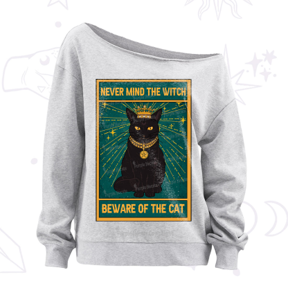 Purplehecate The Never Mind The Witch Beware Of The Cat Oracle Card Off The Shoulder Sweatshirt