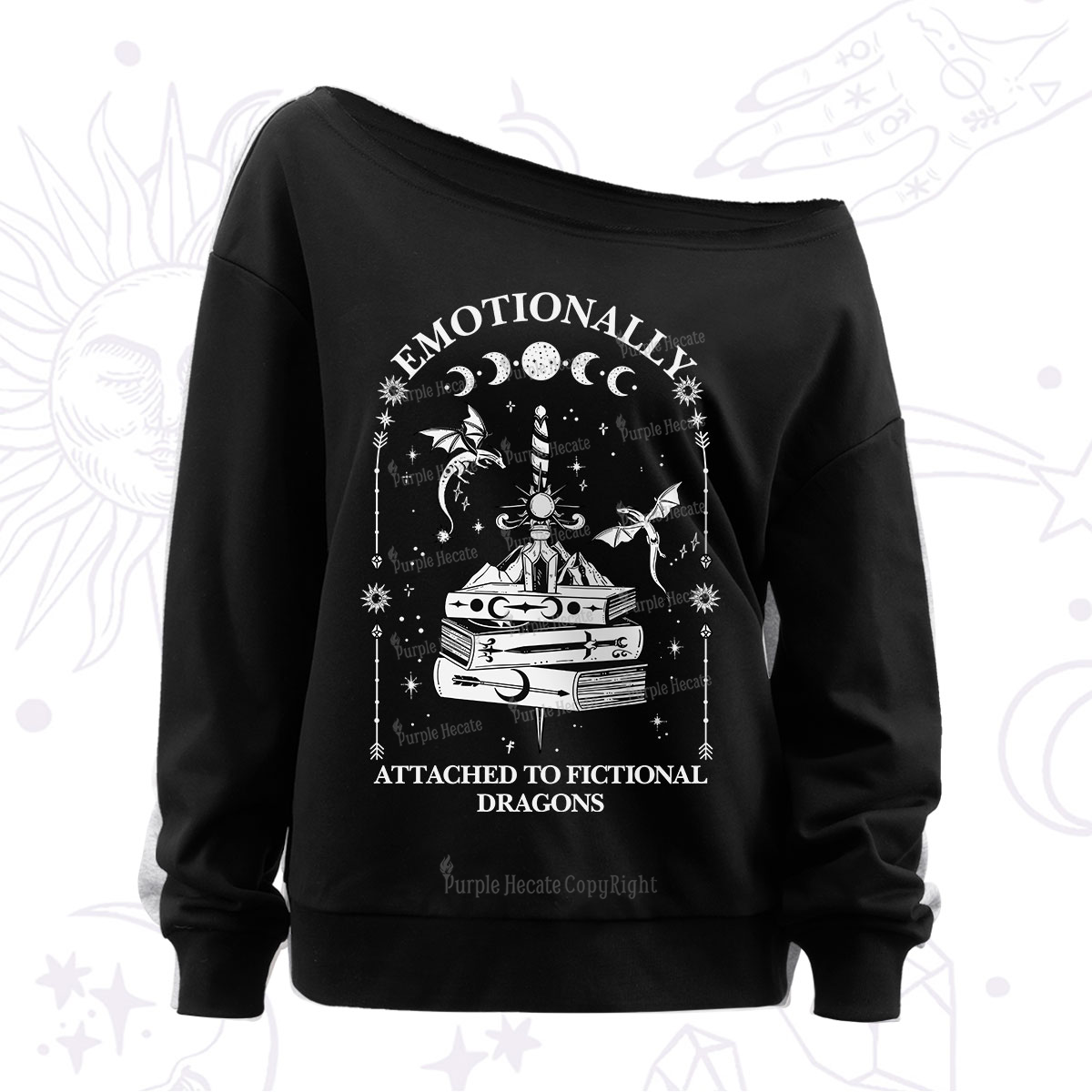 Purplehecate Emotionally Attached to Fictional Dragons Off The Shoulder Sweatshirt