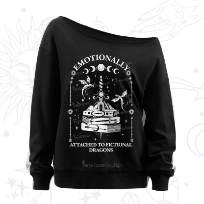 Purplehecate Emotionally Attached to Fictional Dragons Off The Shoulder Sweatshirt