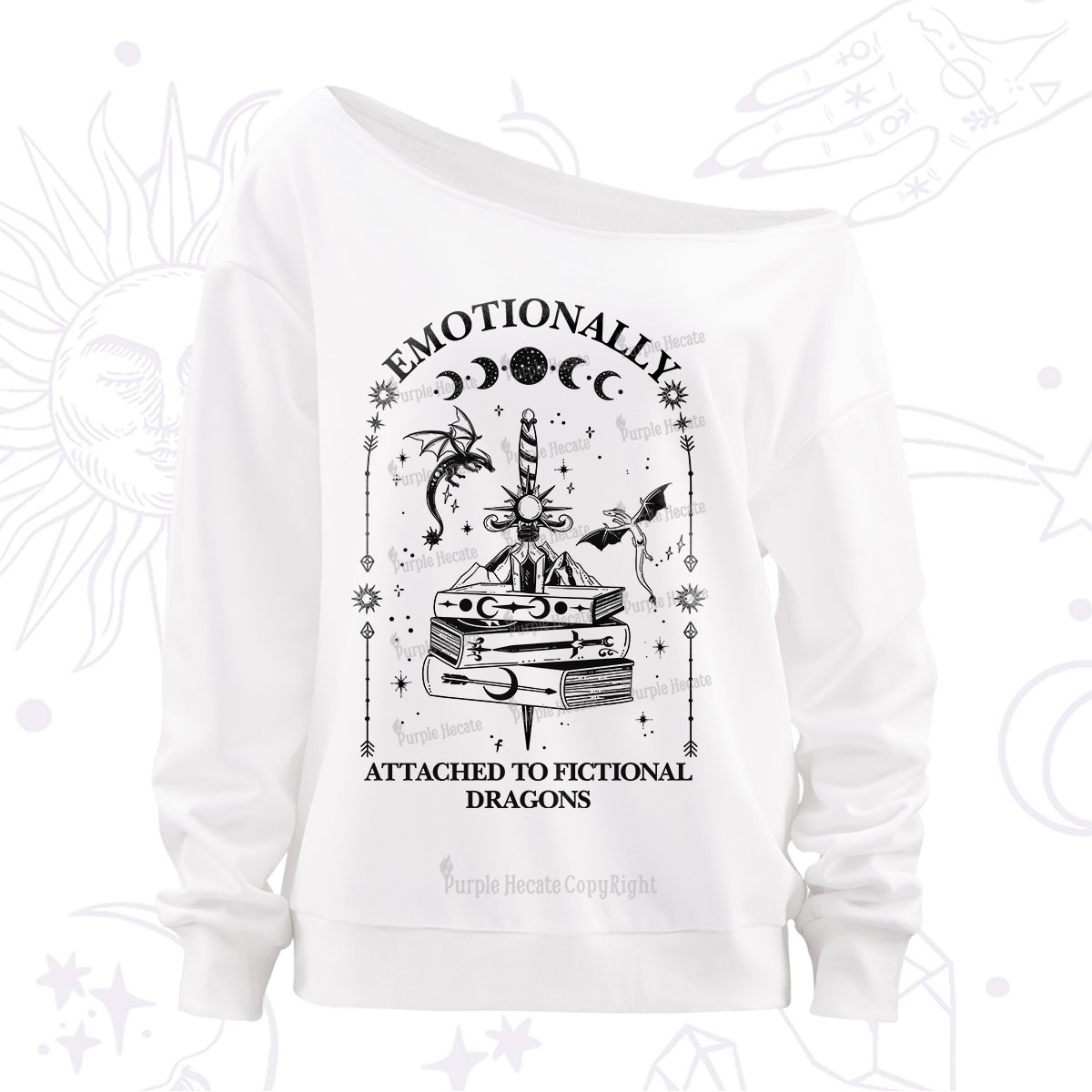 Purplehecate Emotionally Attached to Fictional Dragons Off The Shoulder Sweatshirt