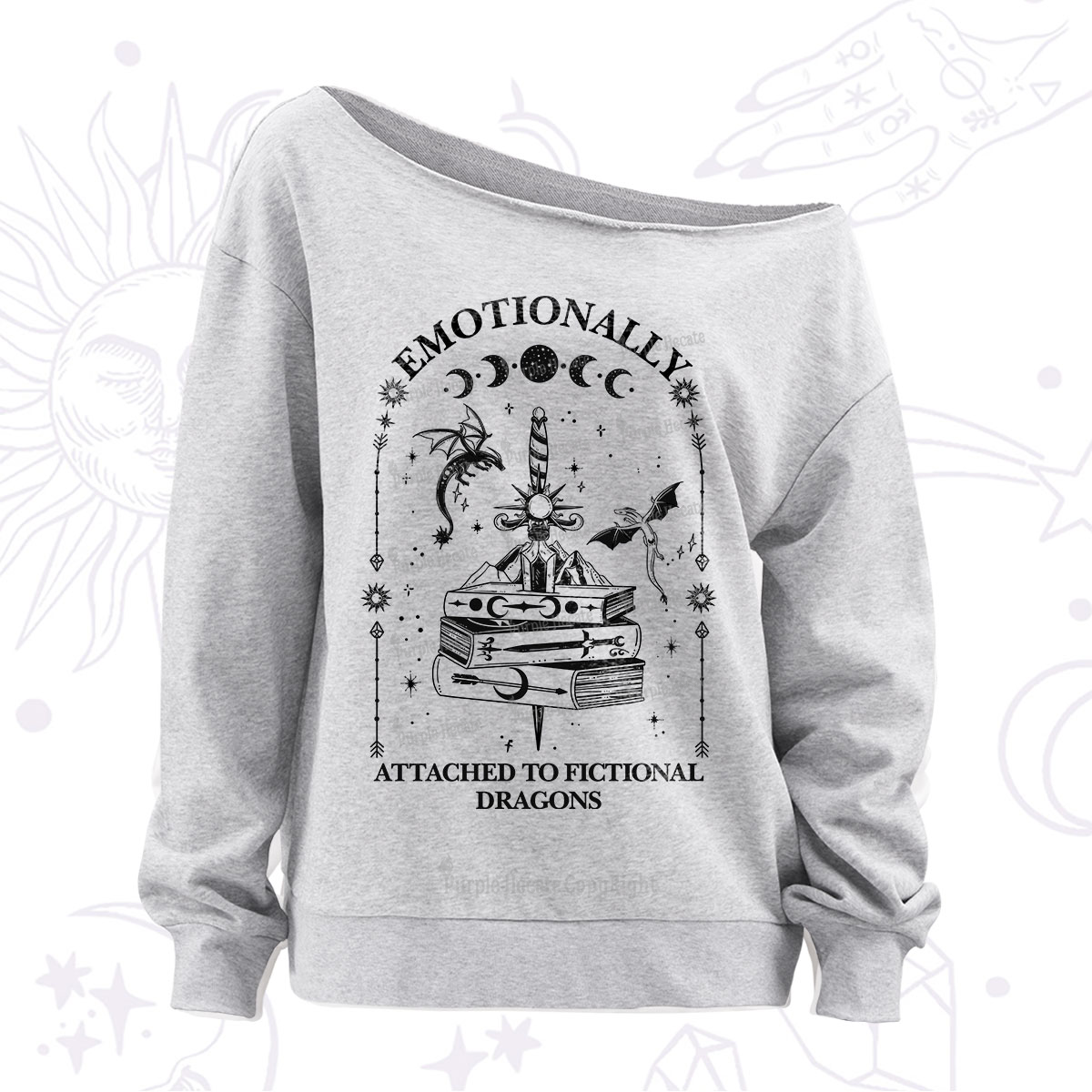 Purplehecate Emotionally Attached to Fictional Dragons Off The Shoulder Sweatshirt