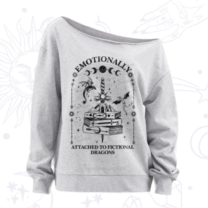 Purplehecate Emotionally Attached to Fictional Dragons Off The Shoulder Sweatshirt