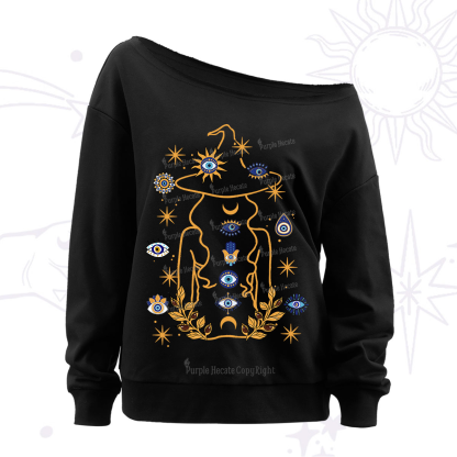 Purplehecate Evil Eye Woman Back Off The Shoulder Sweatshirt