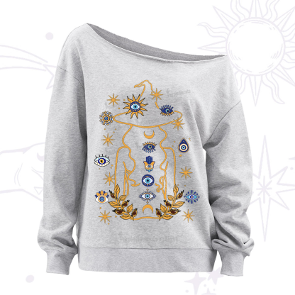 Purplehecate Evil Eye Woman Back Off The Shoulder Sweatshirt