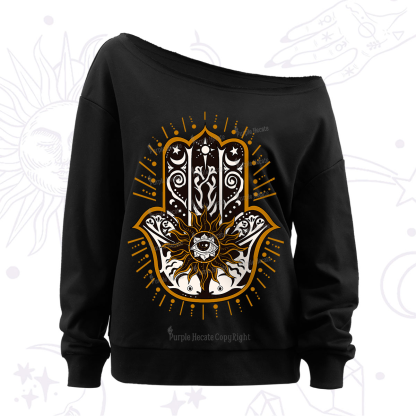 Purplehecate The Sun Eye Hamsa Off The Shoulder Sweatshirt