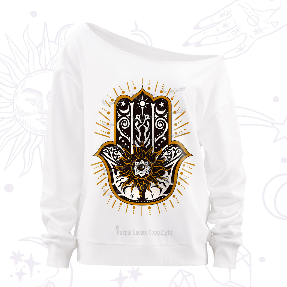 Purplehecate The Sun Eye Hamsa Off The Shoulder Sweatshirt