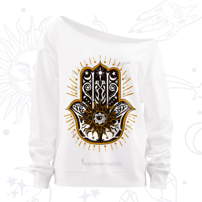 Purplehecate The Sun Eye Hamsa Off The Shoulder Sweatshirt