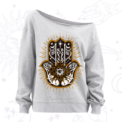 Purplehecate The Sun Eye Hamsa Off The Shoulder Sweatshirt