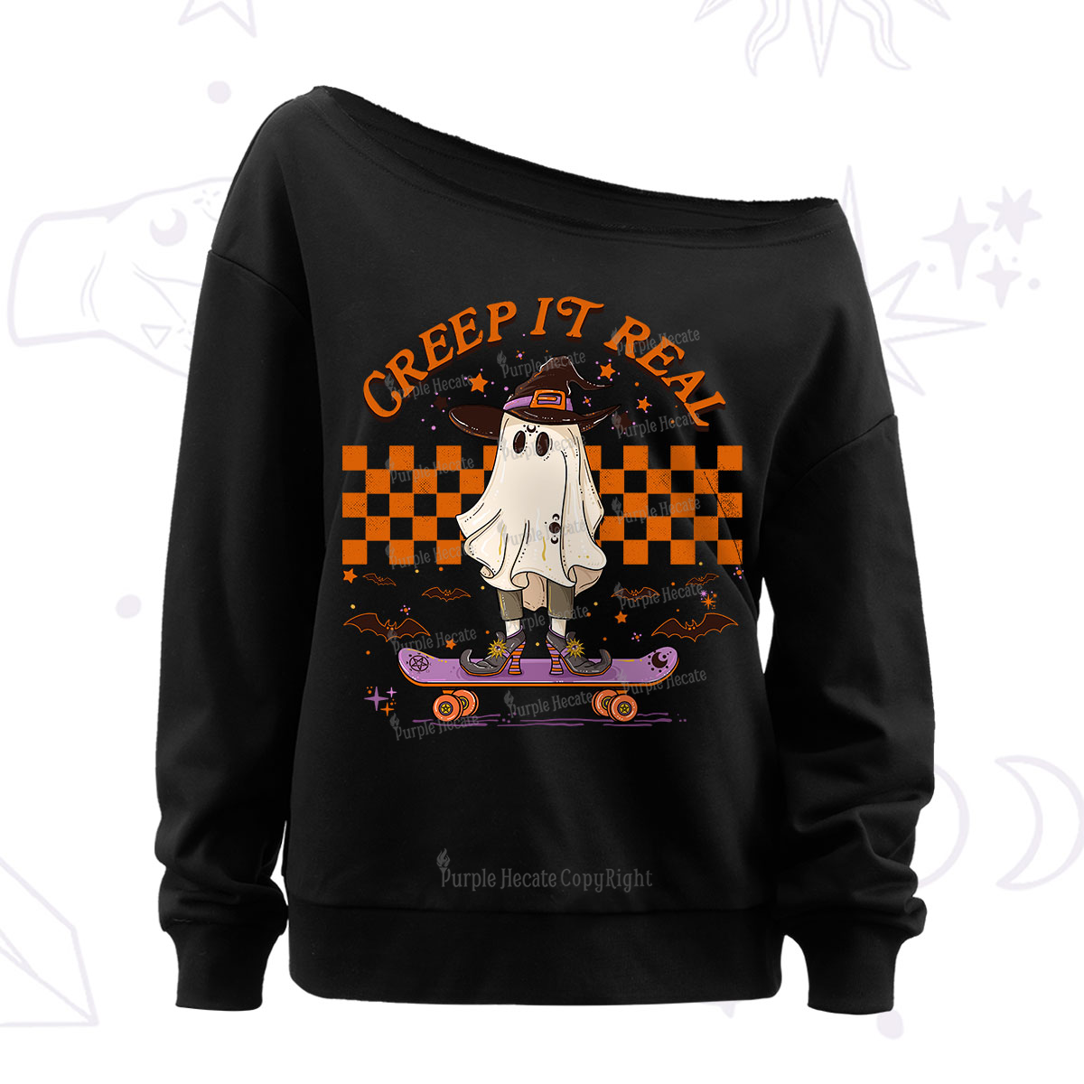 Purplehecate Creep It Real Halloween Off The Shoulder Sweatshirt