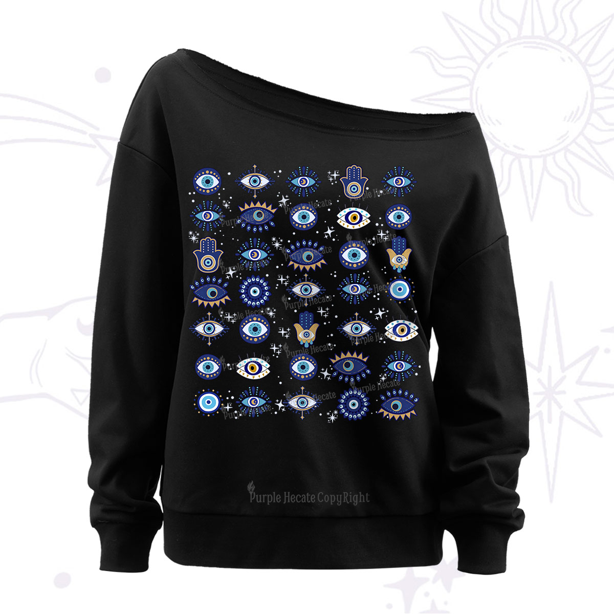 Purplehecate Evil Eye Protection Off The Shoulder Sweatshirt